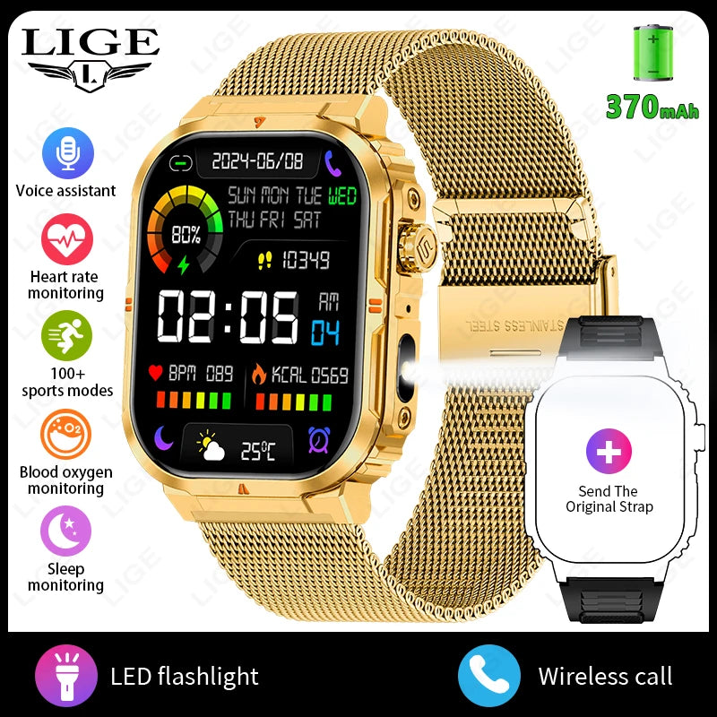 New Smart Watch For Men Women 2.01inch Large Screen Bluetooth Call LED Flashlight Sports Fitness Bracelet Waterproof Smartwatch