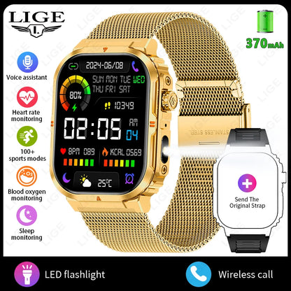 New Smart Watch For Men Women 2.01inch Large Screen Bluetooth Call LED Flashlight Sports Fitness Bracelet Waterproof Smartwatch