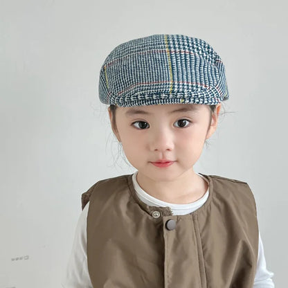 British Style Children's Forward Cap Retro Plaid Newsboy Hat Casual Octagonal Trendy Korean Version Knitted Casual Artist Hat