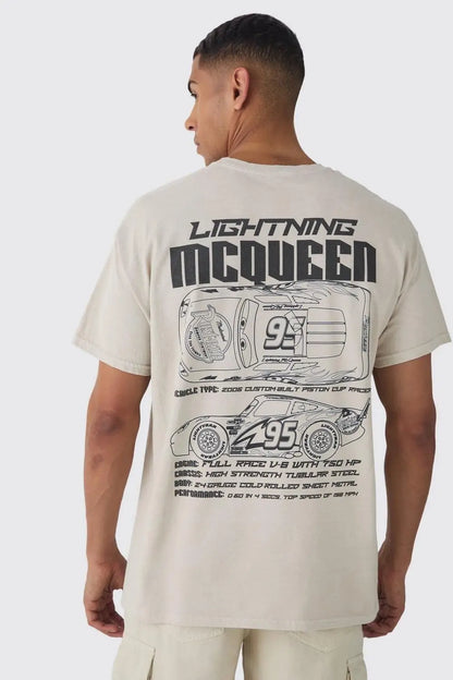 Disney Cars License Pixar Lightning McQueen T-Shirt 2025 New Summer Cotton Short Sleeve Sports Casual Women Men Kids Tees