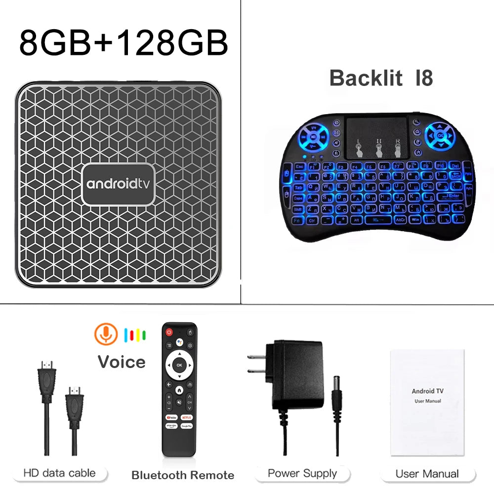 Android14.0 Smart TV Box 4K Streaming RK3518 Dual WiFi 2.4G/5.8G Hulu Google Play TikTok Fast Quad Core Voice Remote Media Playe