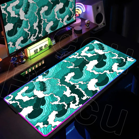 RGB HD Printing XXL Japanese style waves Mouse Pad Large Computer Office Game Table Rubber Gaming Mousepad expand LED Desk Mat