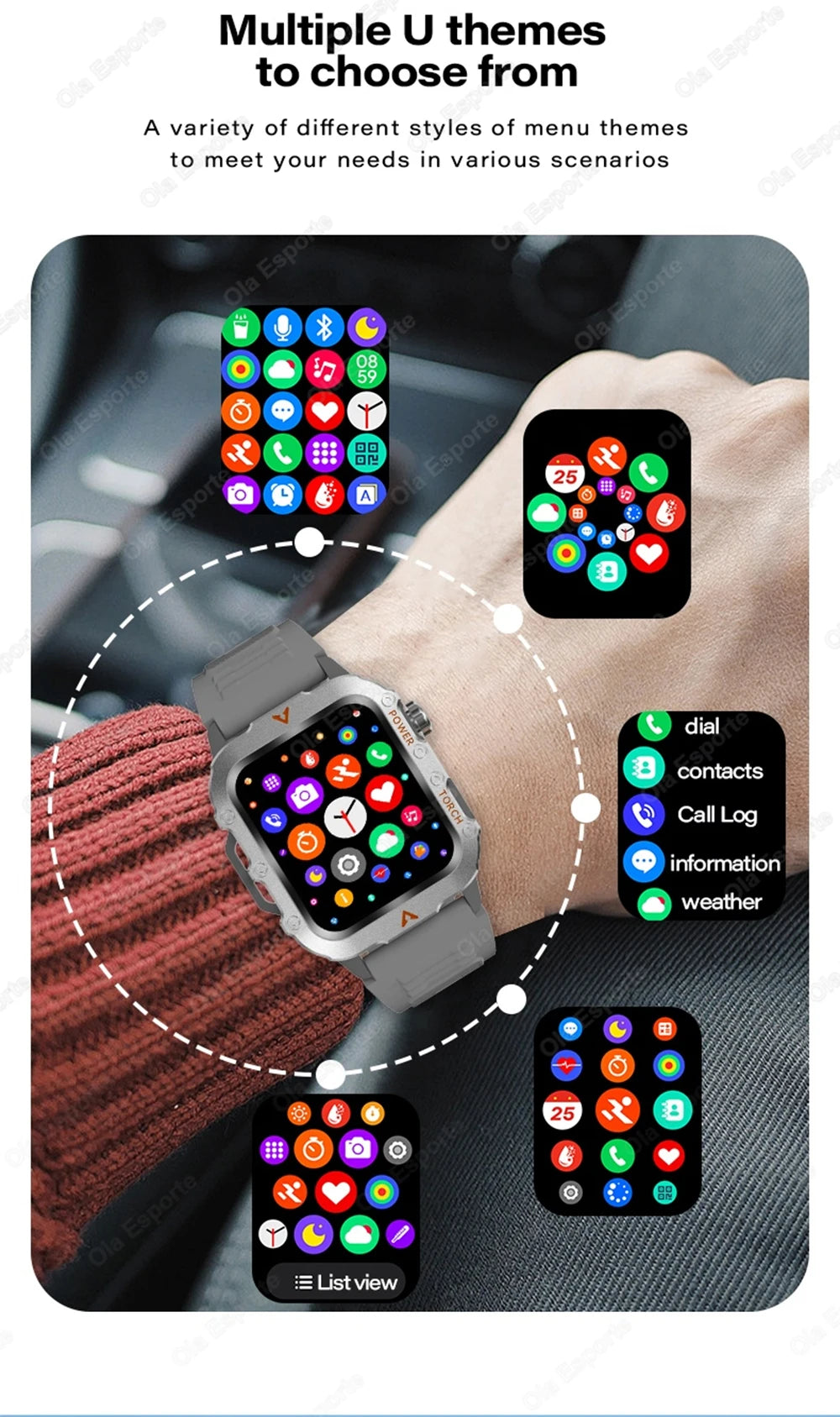 Smart Watch With Flashlight Function, Wireless Calls, Health Monitor，Message Reminders, Suitable For Iphone And Android Phones
