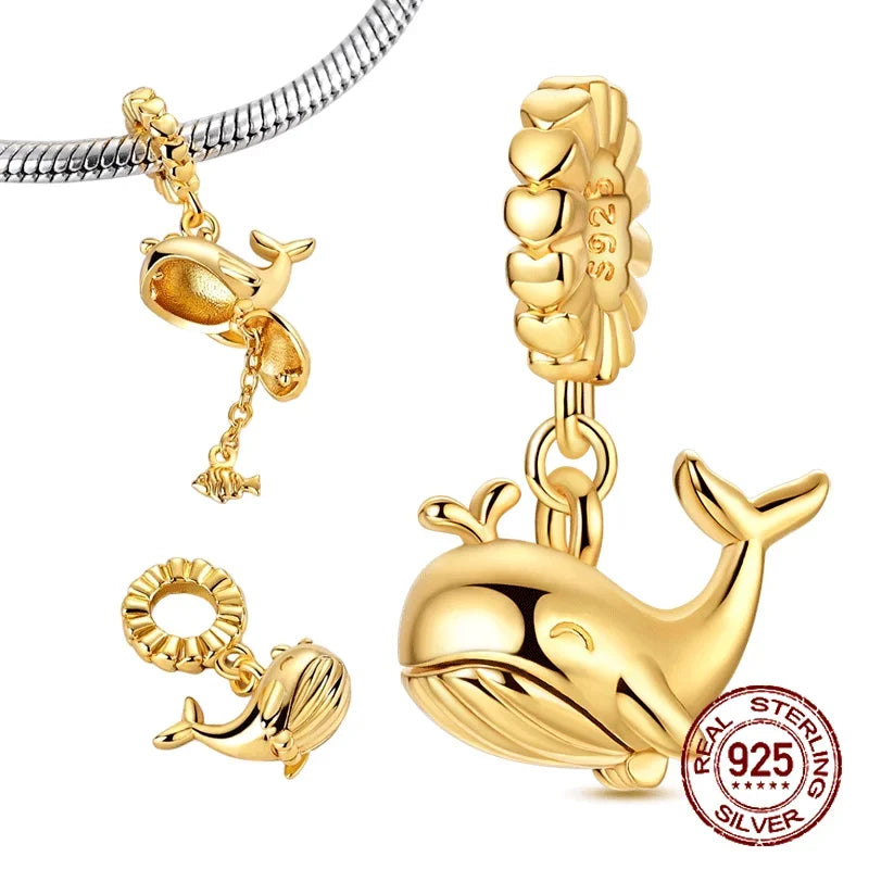 925 Sterling Silver Luminous Color-Changing Shark Dangle Charm Animals Pendant Fit Original Bracelet DIY Women Jewelry Gift