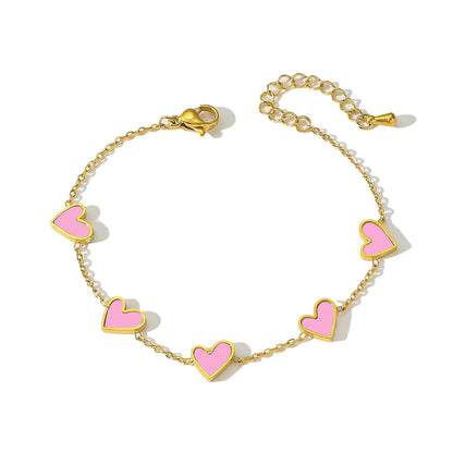 Romantic Heart Love Bracelet for Women Multi-color Stainless Steel Bracelet Gold Plated Luxury Wrist Chain Jewelry Girl Gifts