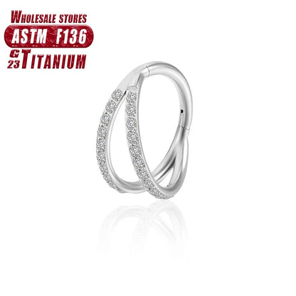 F136 Titanium Piercing Hinged Segment Hoops CZ Stone Nose Rings Ear Cartilage Tragus Helix Earrings Piercing Body Jewelry