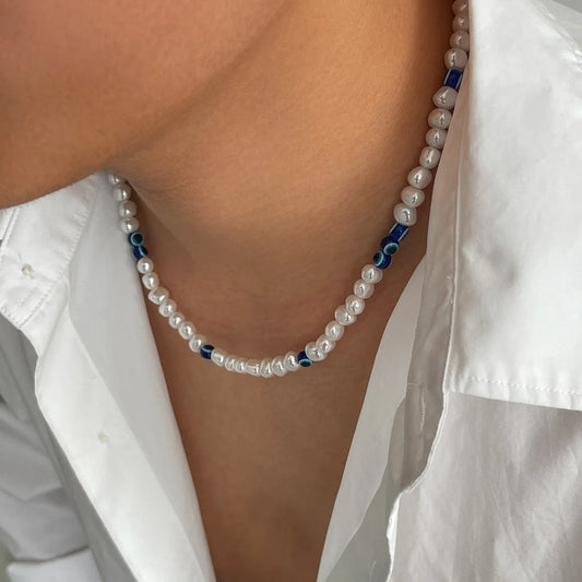Retro Imitation Baroque Pearl Necklace For Men Hip Hop Eyes Beads Splicing Jewelry Trendy Party Accessories Gifts