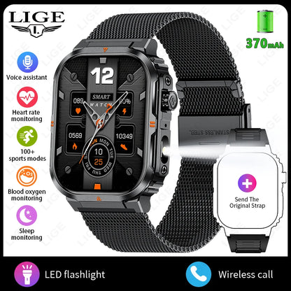 New Smart Watch For Men Women 2.01inch Large Screen Bluetooth Call LED Flashlight Sports Fitness Bracelet Waterproof Smartwatch