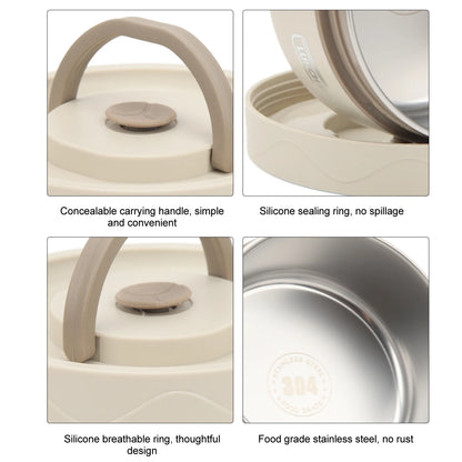 440ML Thermal Cooking Pot 304 Stainless Steel Double Layer Portable Round Shape Thermal Lunch Container Insulated Food Container