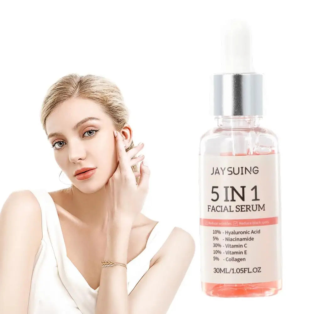 5-in-1 Face Serum 30ml - Moisturizing, Whitening, Anti-Wrinkle, Anti-Aging, Vitamin C & Hyaluronic Acid for Pore Minimizing