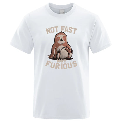 Not Fast Not Furious Kawaii Sloth Print Clothing Men Street Oversized T Shirts Breathable Cotton Streetwear Creativity T-Shirt