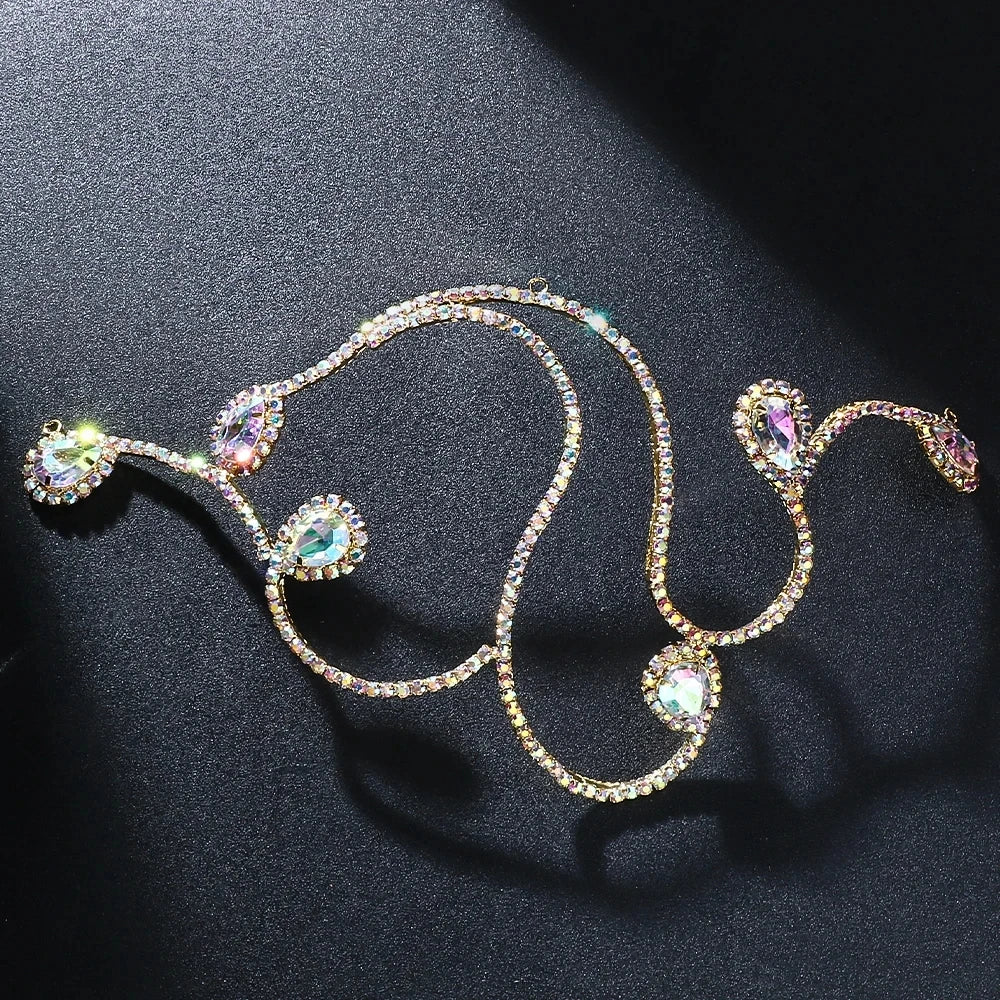 Elegant Belly Dance Headband Tiaras Water Drop Hair Accessories Fashion Women Colorful Rhinestone Headpiece Ballroom Jewelry