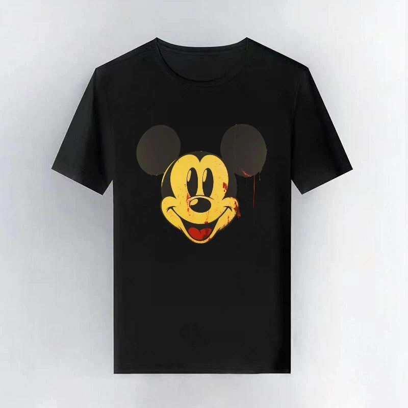 Mickey Mouse Disney Printing Pattern Casual Black O-Neck Short Sleeves Man Tops Trendy Woman Loose Tshirts Parent-child Clothing