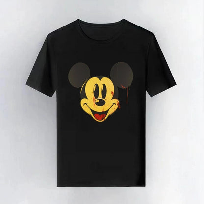 Mickey Mouse Disney Printing Pattern Casual Black O-Neck Short Sleeves Man Tops Trendy Woman Loose Tshirts Parent-child Clothing
