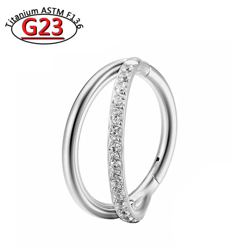 G23 Titanium Piercing Double Layered Triple Stack Hinged Zircon Nose Ring Helix Cartilage CZ Small Cartilage Septum Clicker