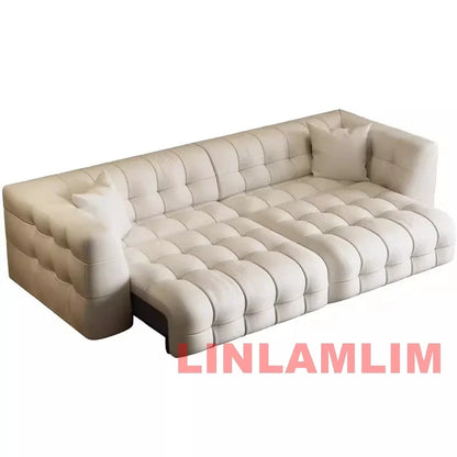 Linlamlim Multifunctional Convertible Sofa Bed, Modern Genuine Leather Folding Marshmallow Couch Cama Living Room Home Furniture