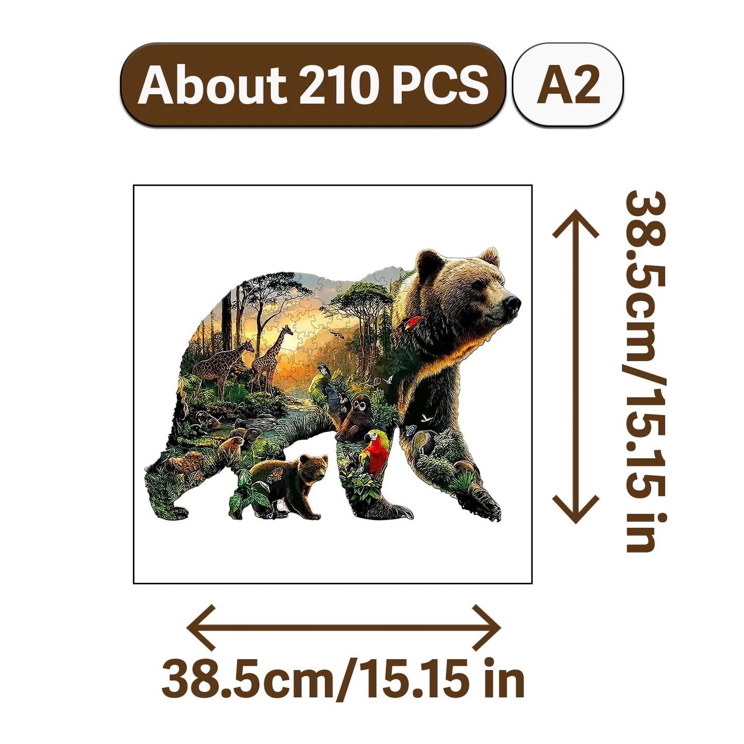 Bear and Animal World Theme Wooden Jigsaw Puzzle Wood Home Decor Painting Christmas and Halloween Gift Toy for Teen and Kid