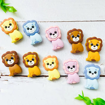 1/3/10pcs Lion Baby Silicone Teether Beads Toy DIY Pacifier Chain Necklaces Pendant Bite Chew Rodent For Teething Kids Toys