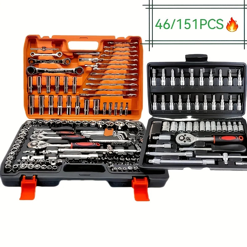151/46-Piece Premium Automotive Tool Kit or a wet wipe | Ratchet Torque Wrench Ultra-Portable for Auto/Bike/Motorcycle Repair