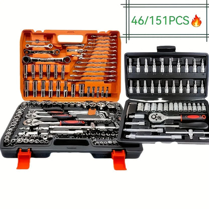 151/46-Piece Premium Automotive Tool Kit or a wet wipe | Ratchet Torque Wrench Ultra-Portable for Auto/Bike/Motorcycle Repair