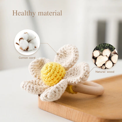1pc Baby Flower Teether for Baby Cute Rattle Wooden Crochet Rattle Toys for Kids Wooden Babies Gym Montessori Children's Toys