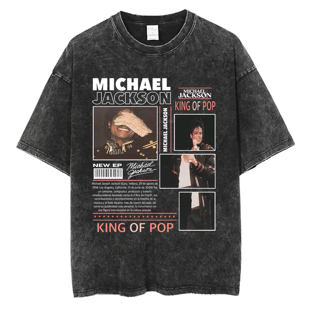 Vintage Washed Michael Jackson King of Pop T-shirt Men Women Retro Gothic Rock T-shirts Men's Punk Oversized T Shirts Streetwear
