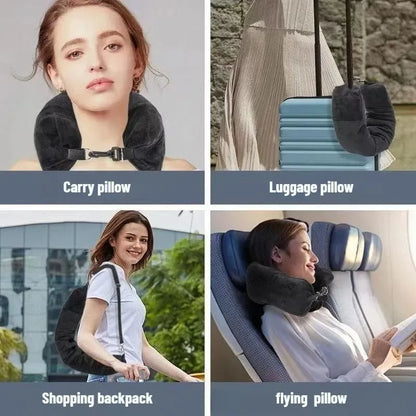 Travel Neck Pillow with Fillable Clothing U-Shaped Pillowcase, Extra Storage Bag, Velvet Neck Pillow Cover for Airplane Travel