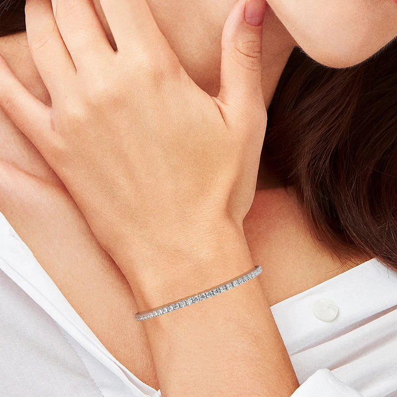 KNOBSPIN 3.84-6.4ct D VVS1 Moissanite Tennis Bracelet 2.5mm/3mm s925 Sterling Silver Elastic Tennis Bracelets for Women Men
