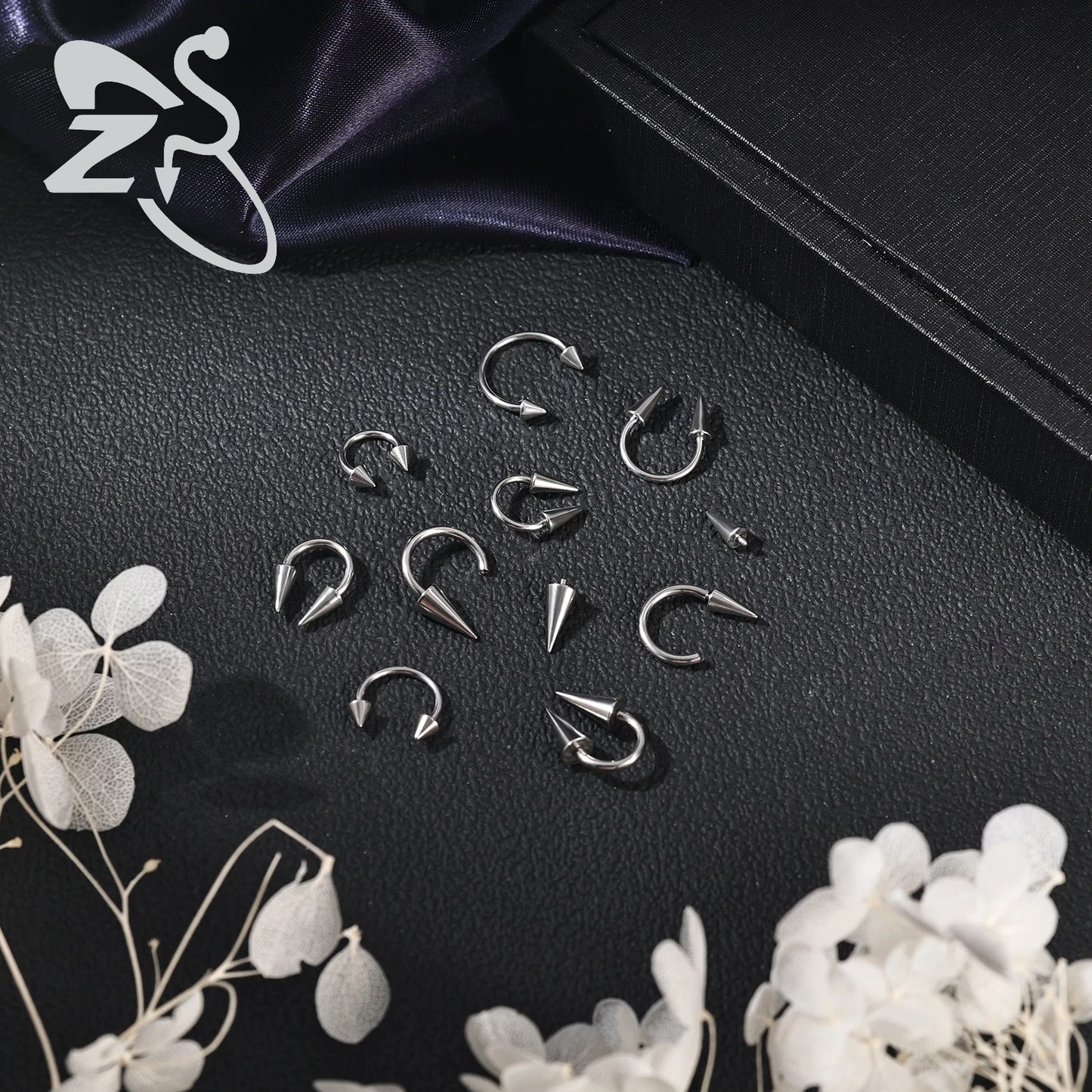ZS 1PC 16G/18G Spike Nose Rings Stainless Steel Septum Clicker Silver Color Ear Helix Diath Internal Thread Tragus Piercing