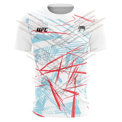 UFC Casual Streetwear Men T-Shirts 2025 New Fashion Line Striped Colorful 3D Print Short Sleeve Tops Male Sports MMA Fitness Tee