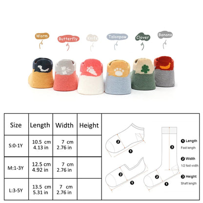 6 pairs  anti-slip children's socks, featuring cute cartoon animal patterns. These are suitable for toddlers and young walkers.