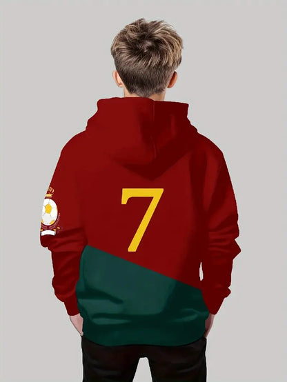 Children's 3D Printed Football Pattern Hoodie, Suitable for Play, School, and Casual Wear in Spring and Autumn Seasons