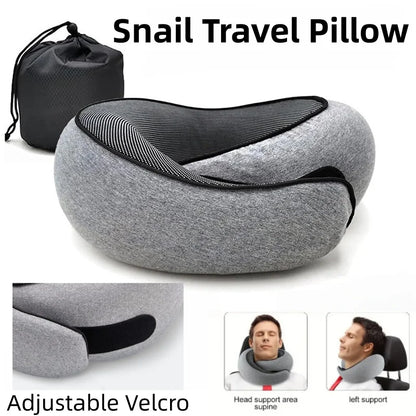 Portable Travel Neck Pillow Memory Foam U-shaped Pillow Snail Style 360 Degree Travel Neck Support Car,Office Sleep Pillow
