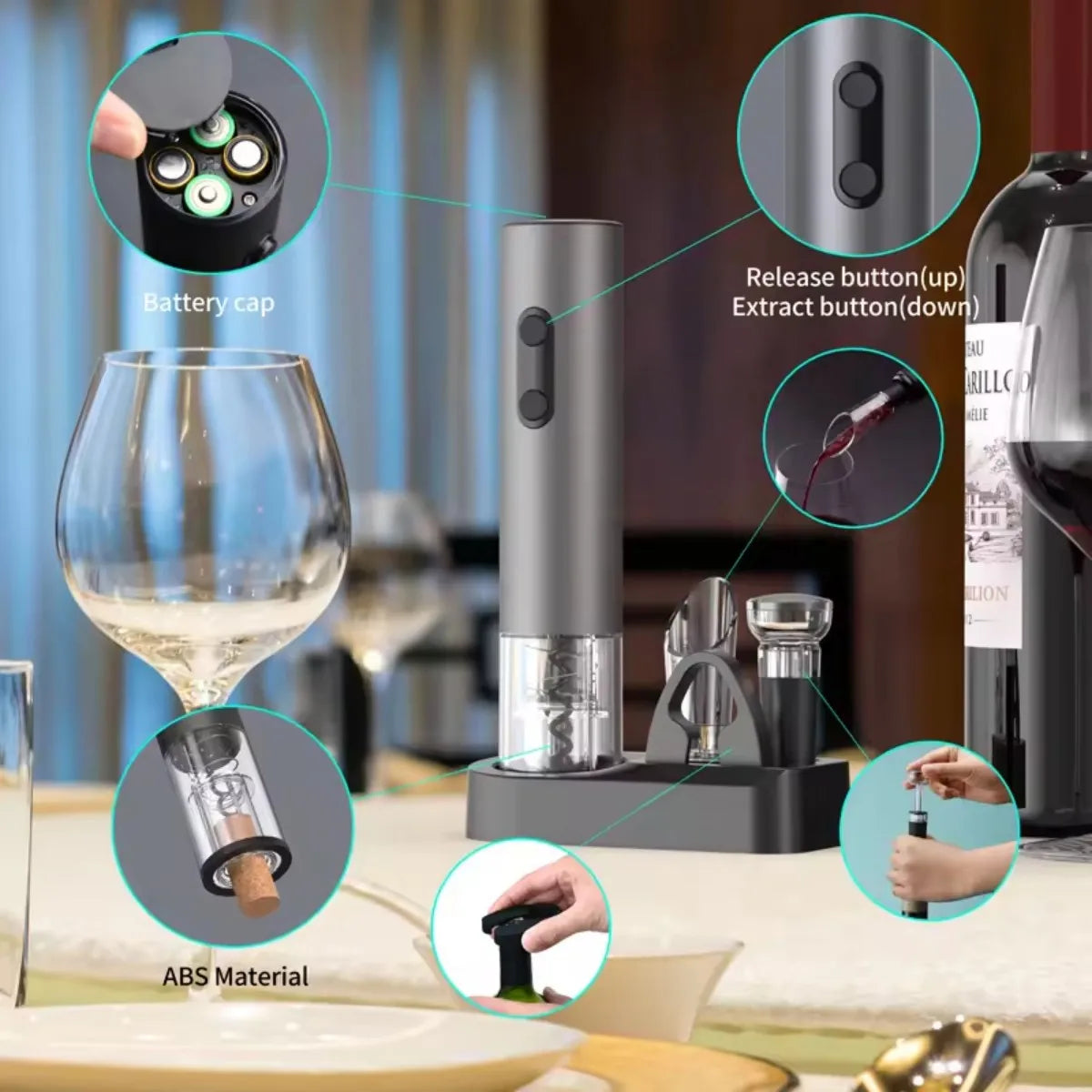 Electric Wine Bottle Opener Automatic Red Wine Corkscrew Wine Opener Wine Tools Kitchen Products Performance Plastic