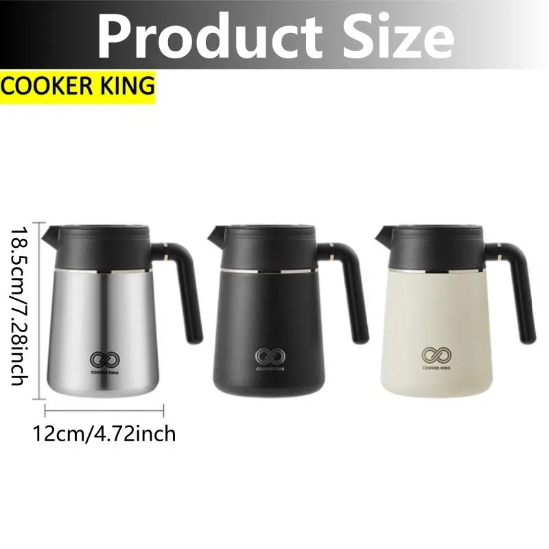 COOKER KING 1L Stainless Steel Thermal Carafe Flask Jug, Vacuum Insulated Coffee Pot For Keeping Hot/Cold Coffee, Tea, Water