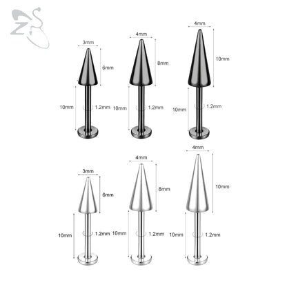 ZS 3pcs/lot 16g Cone Spike Labret Stud Surgical Steel Cartilage Earrings Black Color Barbell Piercing Tragus Helix Rook Jewerly