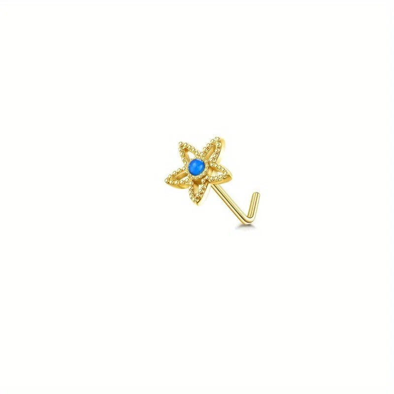 Drperfect 1Pc 22G Nose Studs L Shaped Nose Rings Studs for Women Opal CZ Heart Butterfly Nose Piercing Jewelry