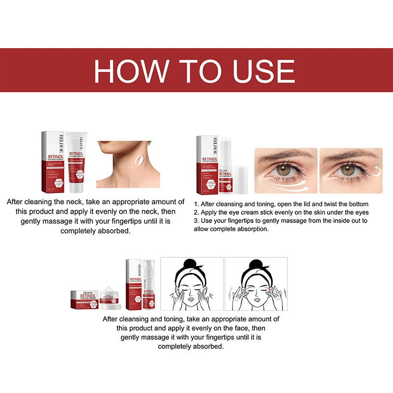 Retinol Collagen Remove Wrinkle Face Set Firming Lifting Anti-aging Serum Fade Fine Lines Eye Stick Improve Puffiness Skin Care