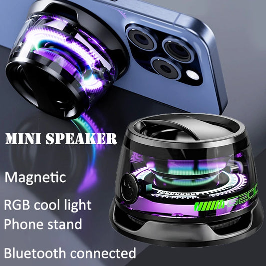 Mini Bluetooth Speaker Portable Phone Holder RGB Lighting Magnetic Speaker BT5.3 Mini Sound Box 7 Hours Playback Easy to carry