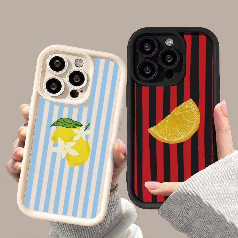 Lemon Cool Stripe Pattern Phone Case for iPhone 17 16 Pro Max 15 14 13 12 11 XS X XR 7 8 Plus SE 2022 17Air 16E Shockproof Cover