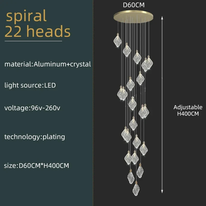 New Crystal Living Room Ceiling Pendant Light Home Decoration Staircase Duplex Pendant Light Restaurant Bedroom Hanging Lighting