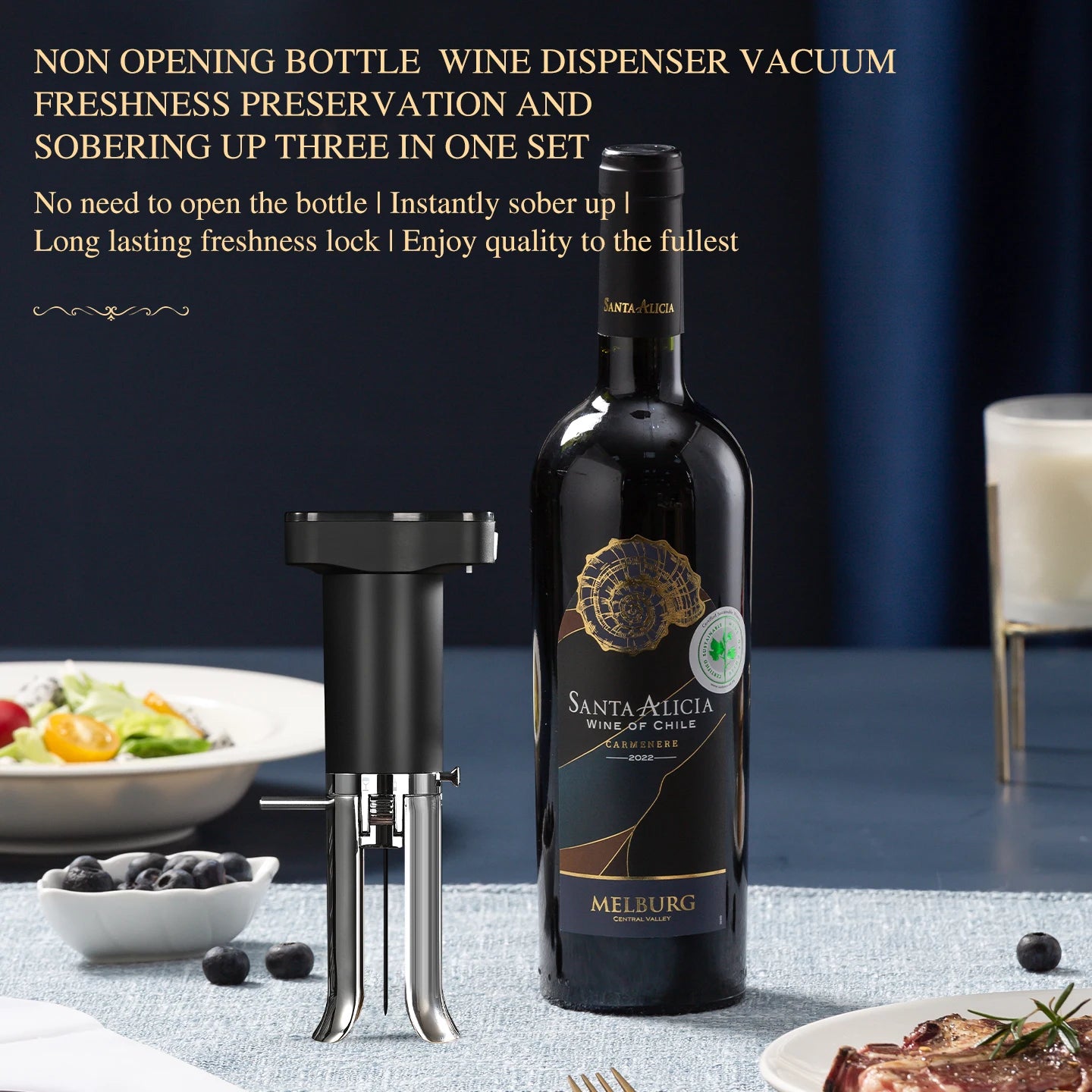 Electric Wine Aerator 3-in-1 Wine Extractor Built-in Pourer and Decanter Wine Preservation System Vacuum Seal Keeps Wine Fresh
