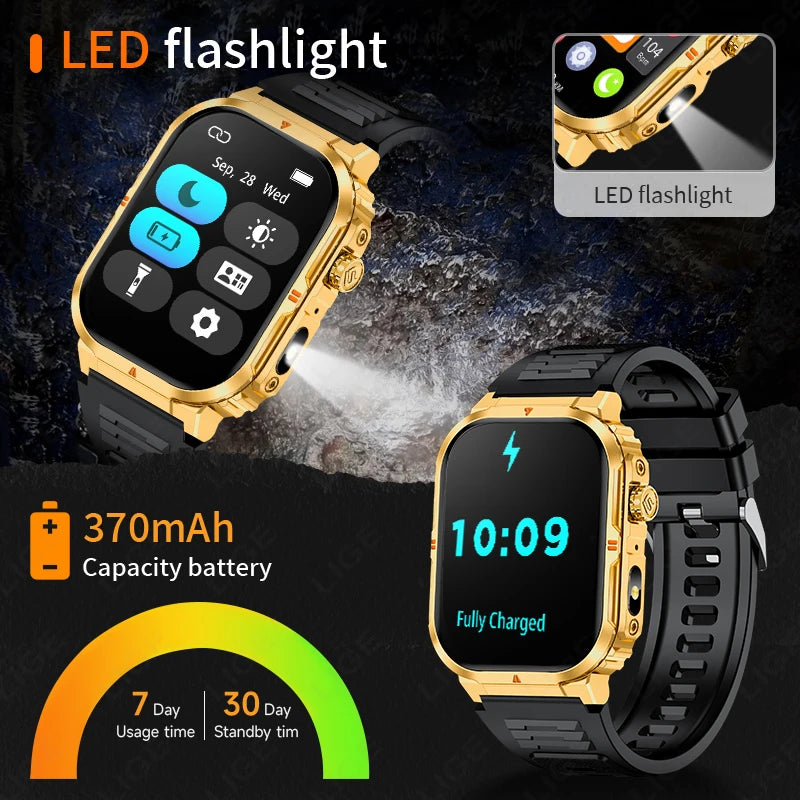 New Smart Watch For Men Women 2.01inch Large Screen Bluetooth Call LED Flashlight Sports Fitness Bracelet Waterproof Smartwatch