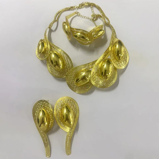 Jewelry Sets Women Italian Brazilian Gold Plated Luxury Wedding Necklace Earrings Bracelet Set Gold Colors Party Jewellery Gifts