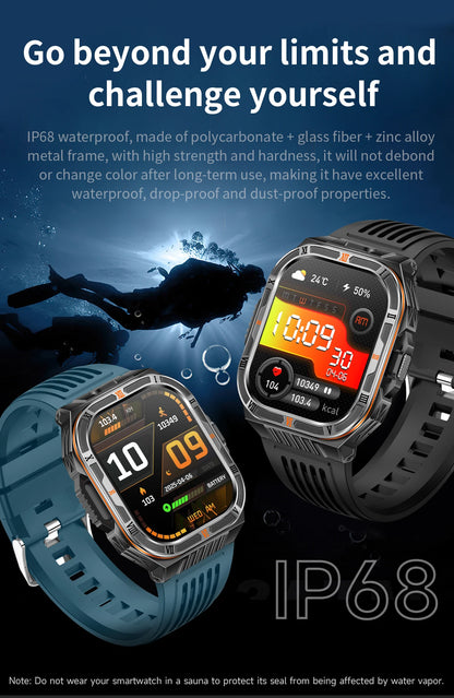 New Smart Watch Men 2.01"HD Screen 3ATM Waterproof Flashlight Health Monitor 1100mAh Battery Sport Bluetooth Call Smartwatch