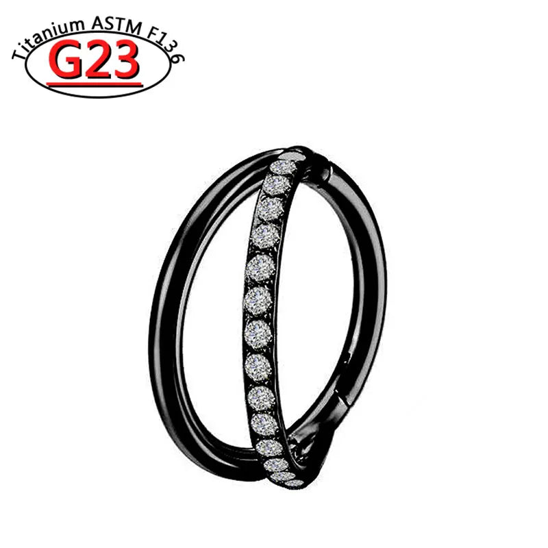 G23 Titanium Piercing Double Layered Triple Stack Hinged Zircon Nose Ring Helix Cartilage CZ Small Cartilage Septum Clicker
