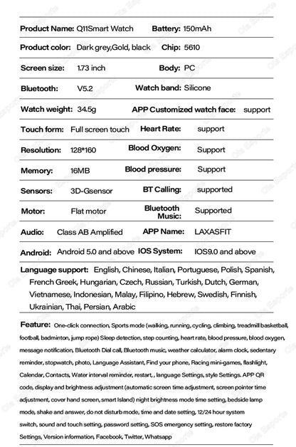 Smart Watch With Flashlight Function, Wireless Calls, Health Monitor，Message Reminders, Suitable For Iphone And Android Phones