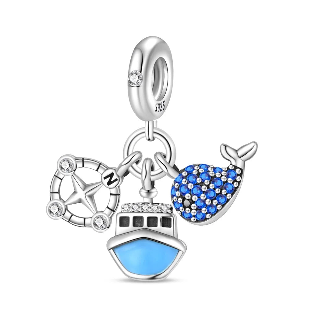 Leisurely 925 Sterling Silver Beach Trip Hawaiian Bikini Surf Coconut Tree Charm Fit DIY Bracelet Necklace Travel Souvenirs