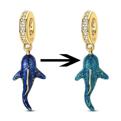 925 Sterling Silver Luminous Color-Changing Shark Dangle Charm Animals Pendant Fit Original Bracelet DIY Women Jewelry Gift