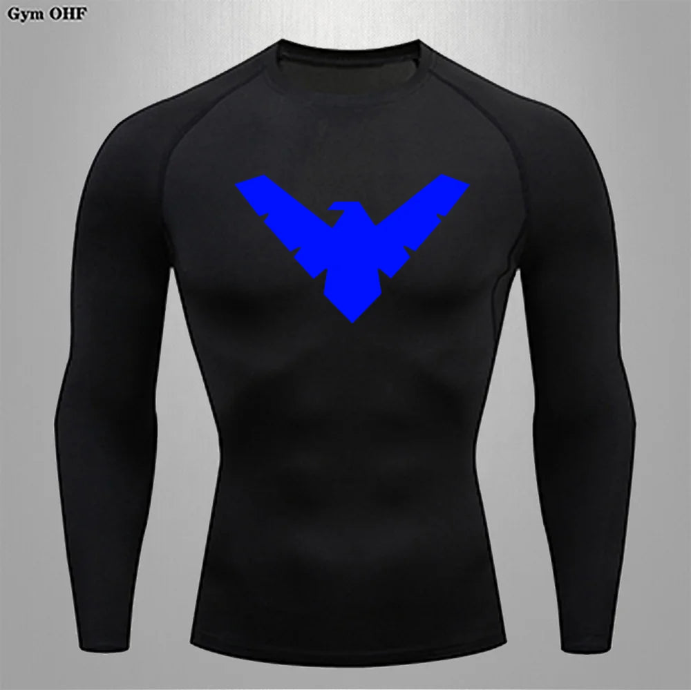 Compression Nightwing Print Tops For Men T Shirt Rashguard Jiu Jitsu Gym Fitness Running Train   ing Shirts Jersey Short Sleeved